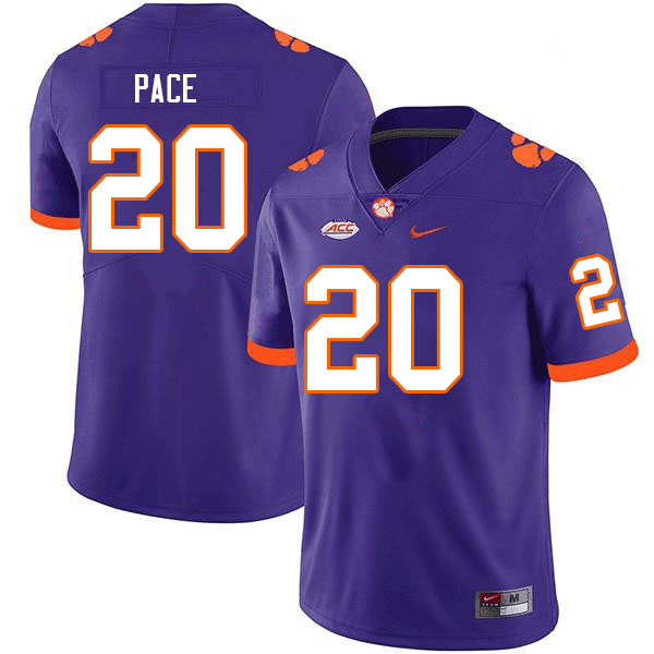Men #20 Kobe Pace Clemson Tigers College Football Jerseys Sale-Purple